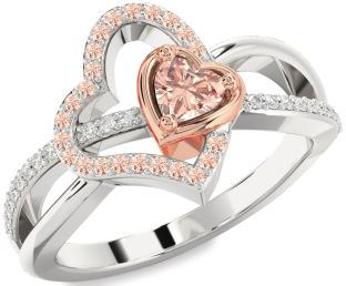 Diamond Emerald Platinum & Rose Gold Heart Ring