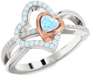 Diamond Emerald Platinum & Rose Gold Heart Ring