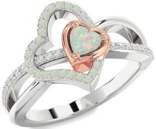 Diamond Emerald Platinum & Rose Gold Heart Ring