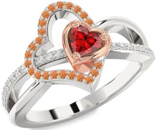 Diamond Emerald Platinum & Rose Gold Heart Ring