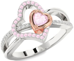 Diamond Emerald Platinum & Rose Gold Heart Ring