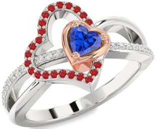 Diamond Emerald Platinum & Rose Gold Heart Ring