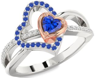 Diamond Emerald Platinum & Rose Gold Heart Ring
