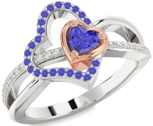Diamond Emerald Platinum & Rose Gold Heart Ring