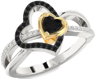 Diamond Emerald Platinum & Yellow Gold Heart Ring