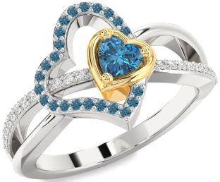 Diamond Emerald Platinum & Yellow Gold Heart Ring