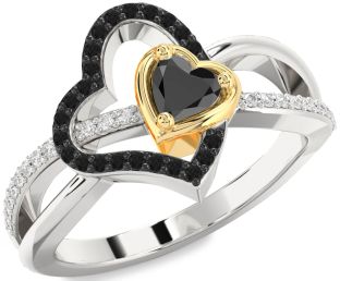 Diamond Emerald Platinum & Yellow Gold Heart Ring