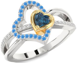 Diamond Gold Silver Heart Promise Ring