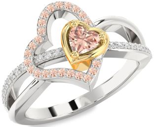 Diamond Emerald Platinum & Yellow Gold Heart Ring