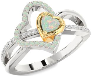 Diamond Emerald Platinum & Yellow Gold Heart Ring