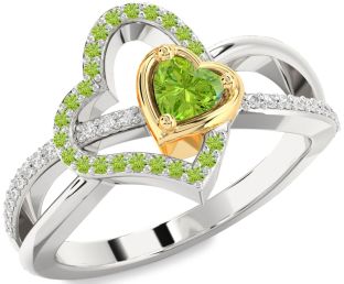 Diamond Emerald Platinum & Yellow Gold Heart Ring