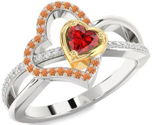 Diamond Emerald Platinum & Yellow Gold Heart Ring