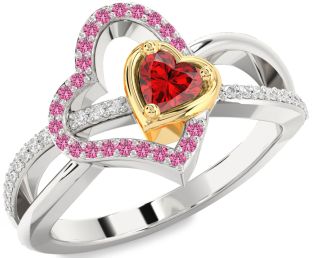 Diamond Emerald Platinum & Yellow Gold Heart Ring