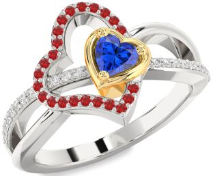 Diamond Emerald Platinum & Yellow Gold Heart Ring