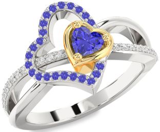 Diamond Emerald Platinum & Yellow Gold Heart Ring