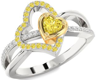 Diamond Emerald Platinum & Yellow Gold Heart Ring