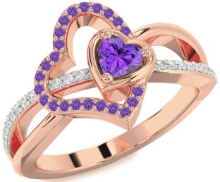 Diamond Emerald Rose Gold Heart Ring