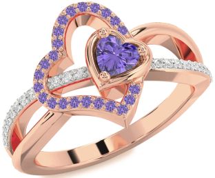 Diamond Emerald Rose Gold Heart Ring