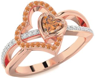 Diamond Emerald Rose Gold Heart Ring