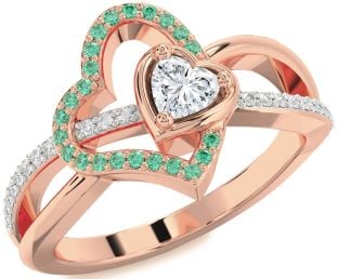 Diamond Emerald Rose Gold Heart Ring