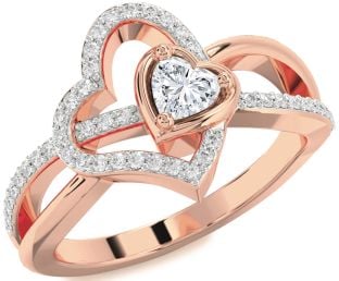 Diamond Rose Gold Silver Heart Ring