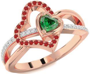 Diamond Emerald Rose Gold Heart Ring