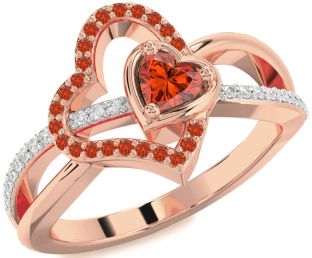 Diamond Emerald Rose Gold Heart Ring