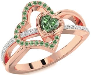 Diamond Emerald Rose Gold Heart Ring