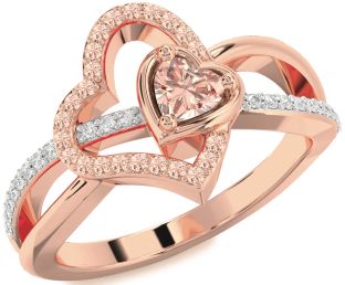 Diamond Emerald Rose Gold Heart Ring