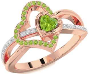 Diamond Emerald Rose Gold Heart Ring