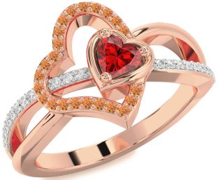 Diamond Emerald Rose Gold Heart Ring
