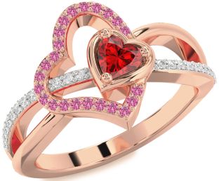 Diamond Emerald Rose Gold Heart Ring