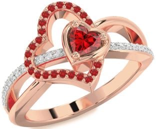 Diamond Emerald Rose Gold Heart Ring