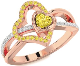 Diamond Emerald Rose Gold Heart Ring