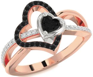 Diamond Emerald Platinum & Rose Gold Heart Ring