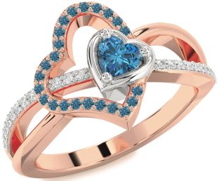 Diamond Emerald Platinum & Rose Gold Heart Ring