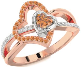 Diamond Emerald Platinum & Rose Gold Heart Ring