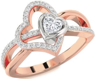 Diamond Rose Gold Silver Heart Ring