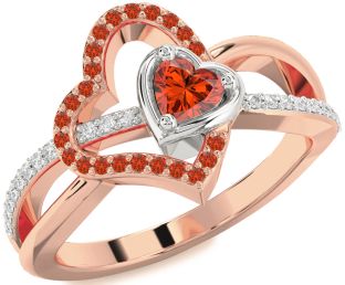 Diamond Emerald Platinum & Rose Gold Heart Ring