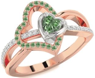 Diamond Emerald Platinum & Rose Gold Heart Ring