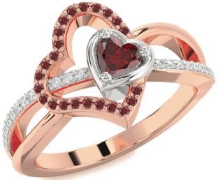 Diamond Emerald Platinum & Rose Gold Heart Ring
