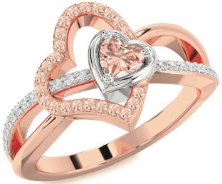 Diamond Emerald Platinum & Rose Gold Heart Ring