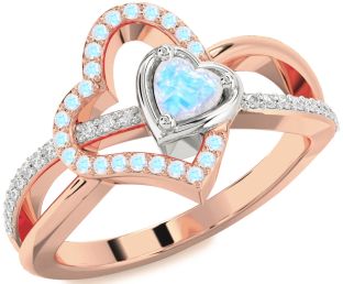 Diamond Emerald Platinum & Rose Gold Heart Ring