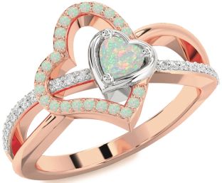 Diamond Emerald Platinum & Rose Gold Heart Ring