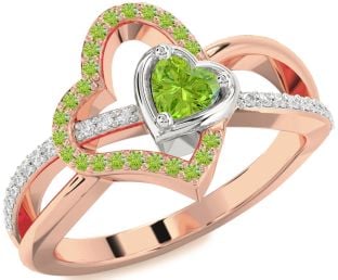 Diamond Emerald Platinum & Rose Gold Heart Ring