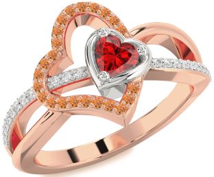 Diamond Emerald Platinum & Rose Gold Heart Ring