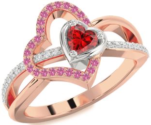 Diamond Emerald Platinum & Rose Gold Heart Ring