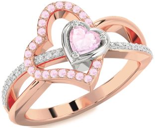Diamond Emerald Platinum & Rose Gold Heart Ring
