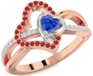 Diamond Emerald Platinum & Rose Gold Heart Ring
