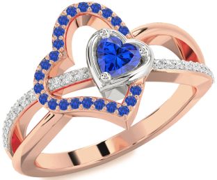 Diamond Emerald Platinum & Rose Gold Heart Ring